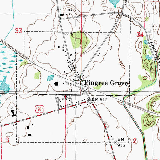 Topographic Map of Pingree Grove, IL
