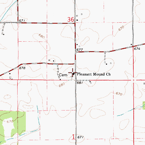 Topographic Map of Pleasant Mound Church of Christ, IL