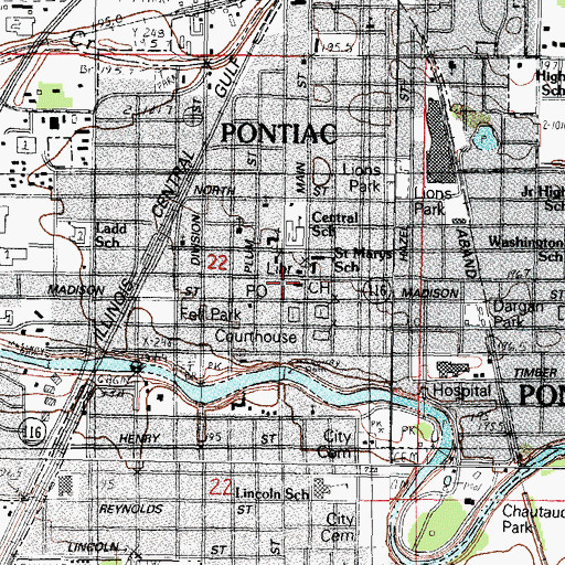 Topographic Map of Pontiac, IL