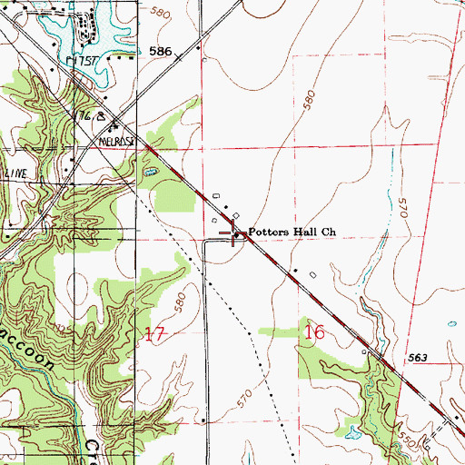 Topographic Map of Potters Hall Church, IL