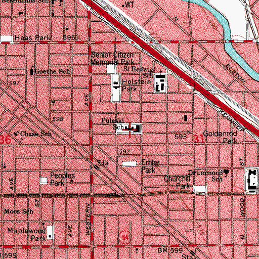 Topographic Map of Pulaski Community Academy, IL