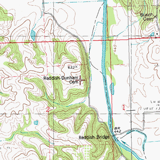 Topographic Map of Reddish-Dunham Ford Cemetery, IL