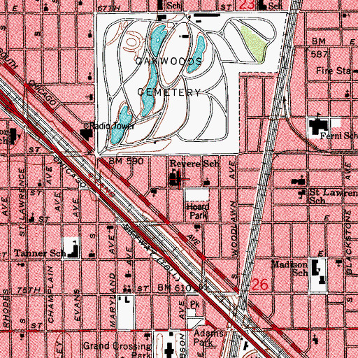 Topographic Map of Revere Elementary School, IL