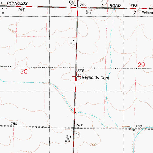 Topographic Map of Reynolds Cemetery, IL