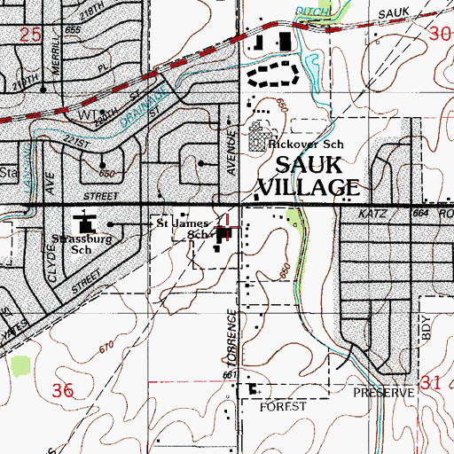 Topographic Map of Saint James School (historical), IL
