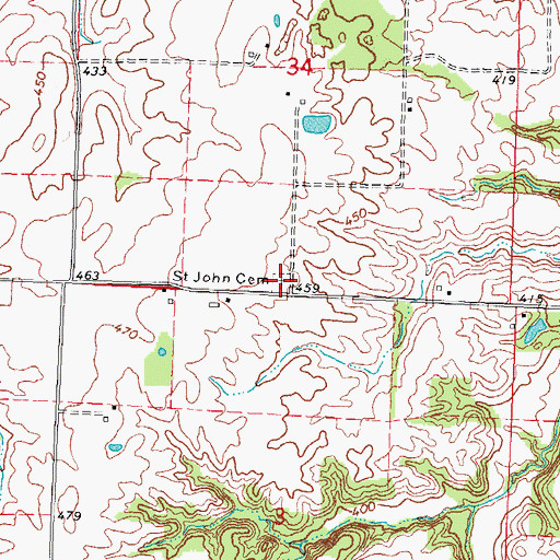 Topographic Map of Saint John Cemetery, IL