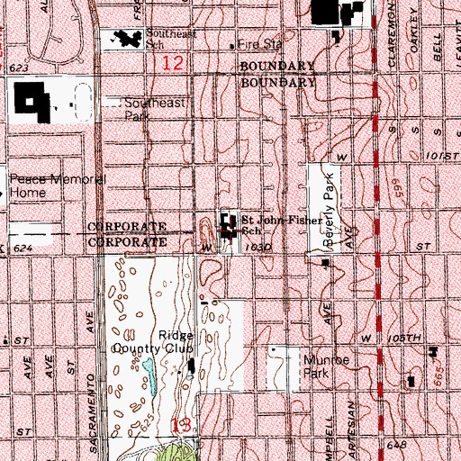 Topographic Map of Saint John Fisher School, IL