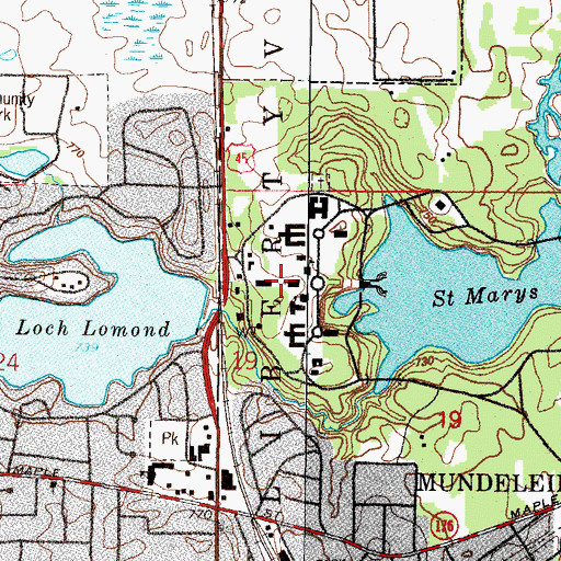 Topographic Map of Saint Marys of the Lake Seminary, IL