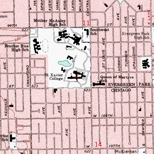 Topographic Map of Saint Xavier University, IL