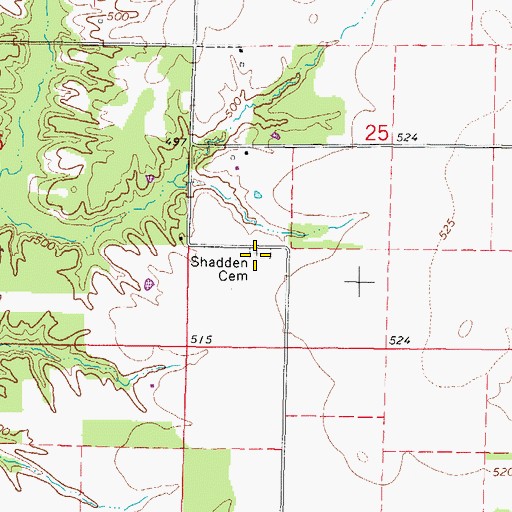 Topographic Map of Shadden Cemetery, IL