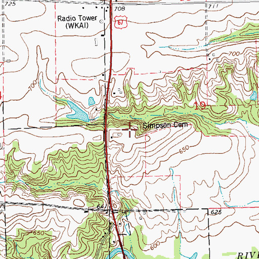 Topographic Map of Simpson Cemetery, IL