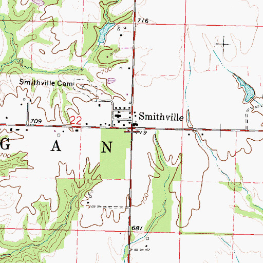 Topographic Map of Smithville, IL