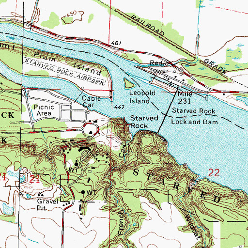 Topographic Map of Starved Rock, IL