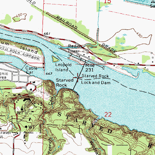 Topographic Map of Starved Rock Lock and Dam, IL