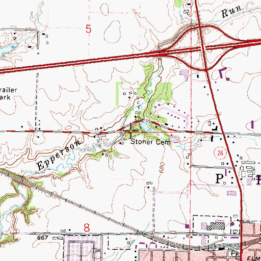 Topographic Map of Woodlawn-Stoner Cemetery, IL