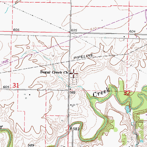 Topographic Map of Sugar Creek Church, IL