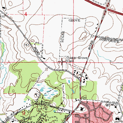 Topographic Map of Sugar Grove Cemetery, IL