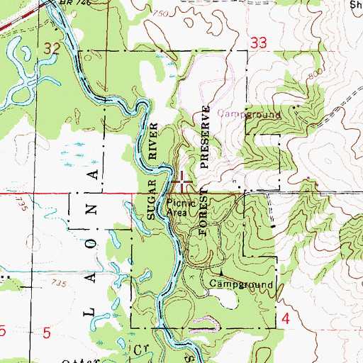 Topographic Map of Sugar River Forest Preserve, IL