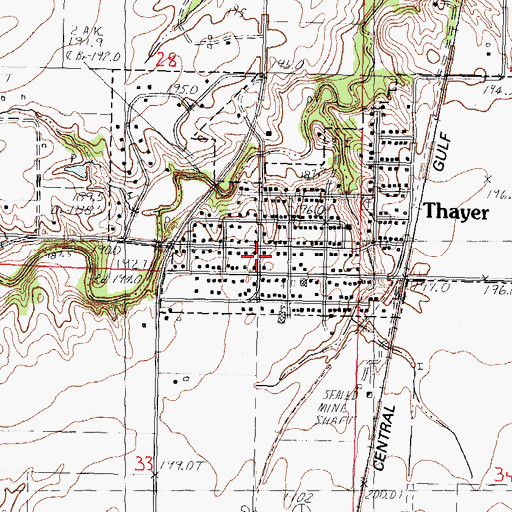 Topographic Map of Thayer, IL