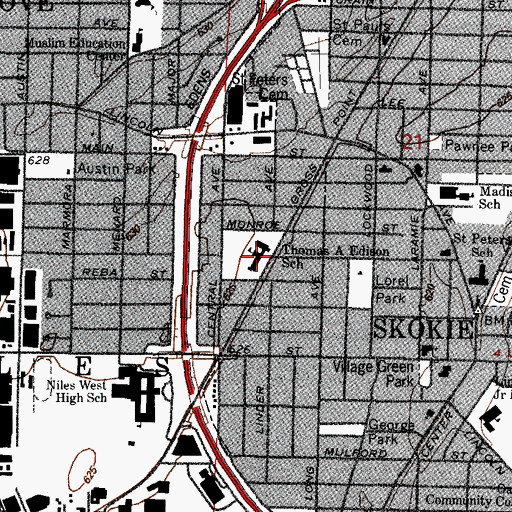 Topographic Map of Thomas Edison Elementary School, IL