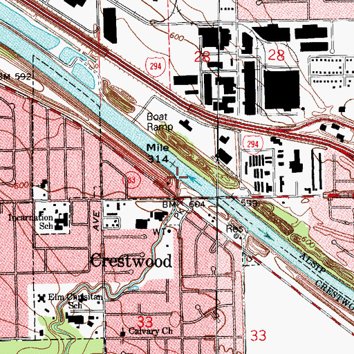 Topographic Map of Tinley Creek, IL