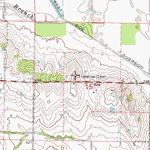 Topographic Map of Traverse Cemetery, IL