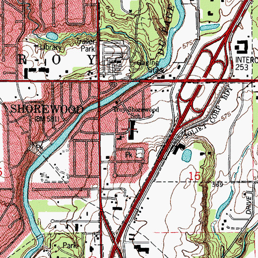 Topographic Map of Troy-Shorewood School, IL