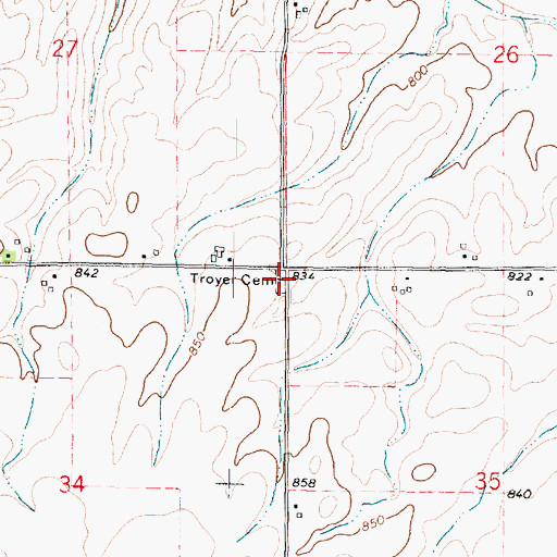 Topographic Map of Troyer Cemetery, IL