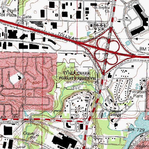 Topographic Map of Tyler Creek Forest Preserve, IL
