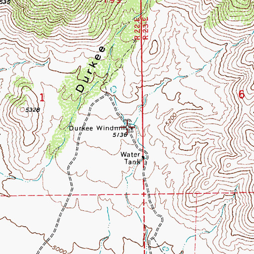 Topographic Map of Durkee Windmill, AZ