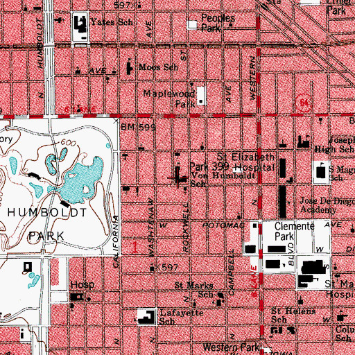 Topographic Map of Von Humboldt Elementary School, IL