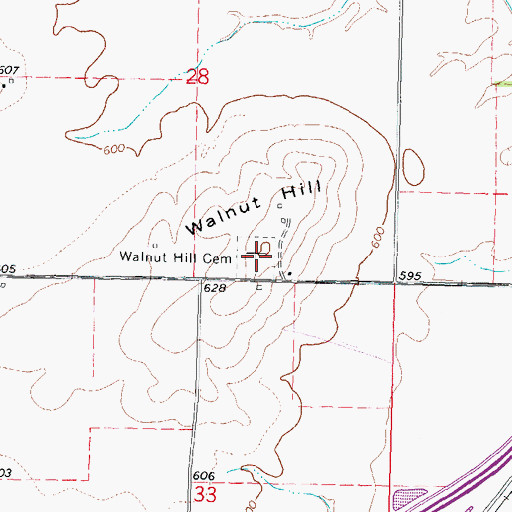 Topographic Map of Walnut Hill Cemetery, IL