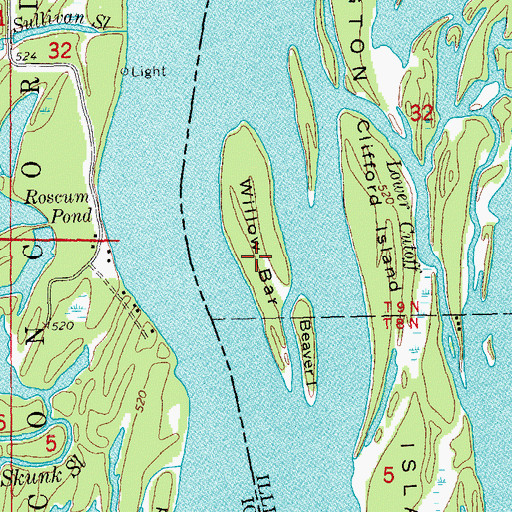 Topographic Map of Willow Bar, IL