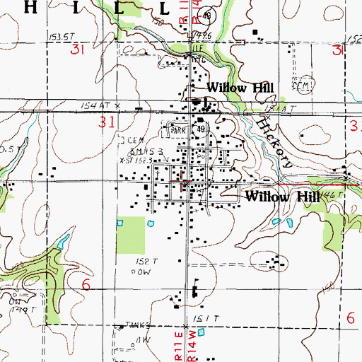 Topographic Map of Willow Hill, IL