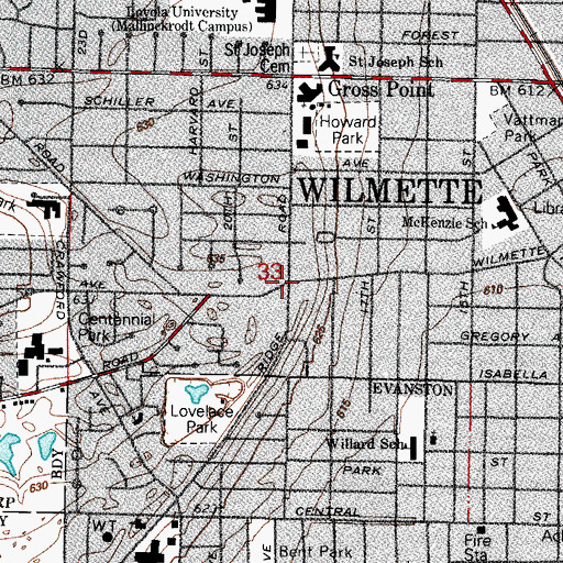Topographic Map of Wilmette, IL