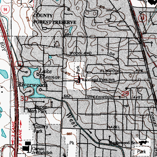 Topographic Map of Woodland Park School, IL