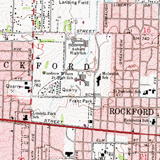 Topographic Map of Rockford Science and Technology Academy, IL