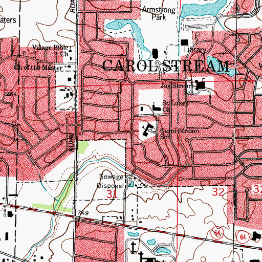 Topographic Map of Carol Stream, IL