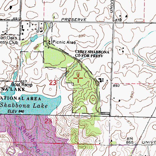 Topographic Map of Chief Shabbona County Forest Preserve, IL