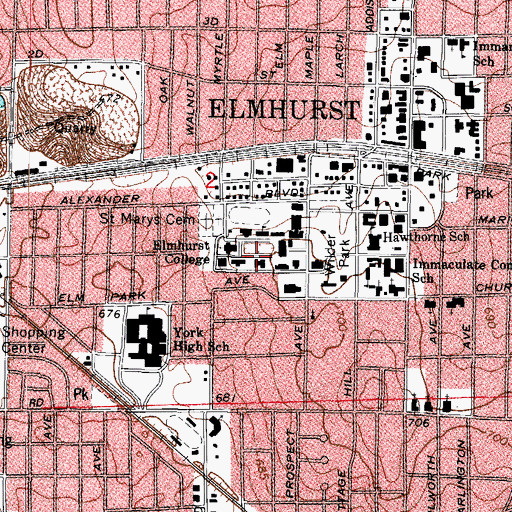 Topographic Map of Elmhurst College, IL