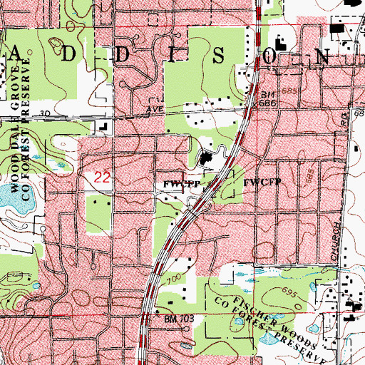 Topographic Map of Fisher Woods, IL