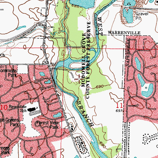 Topographic Map of McDowell Grove County Forest Preserve, IL