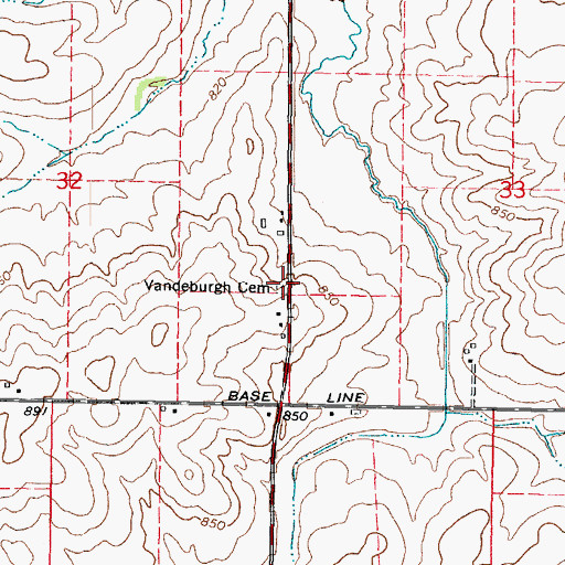 Topographic Map of Vanderburgh Cemetery, IL