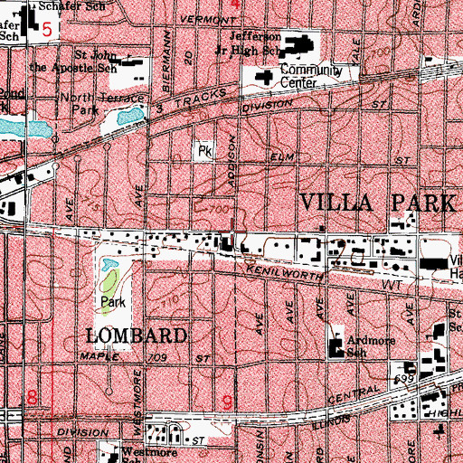 Topographic Map of Villa Park, IL