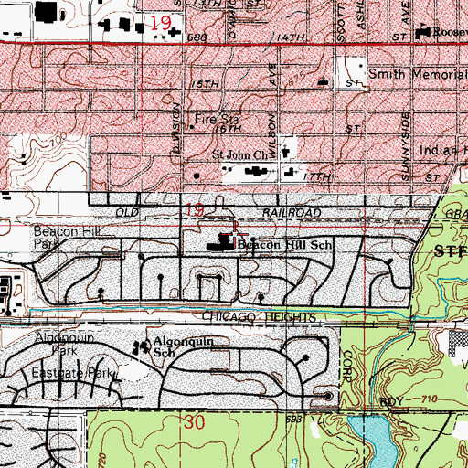 Topographic Map of Beacon Hill School, IL