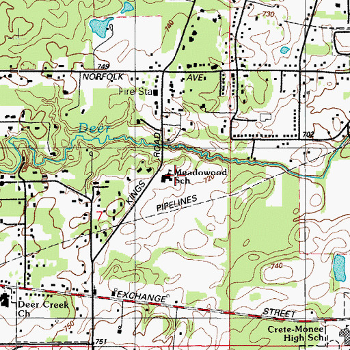 Topographic Map of Meadowood School, IL