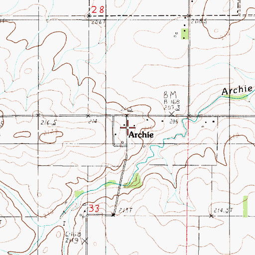 Topographic Map of Archie, IL