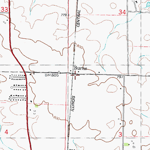 Topographic Map of Burns, IL