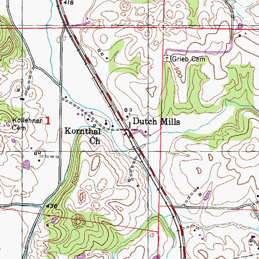 Topographic Map of Dutch Mills, IL