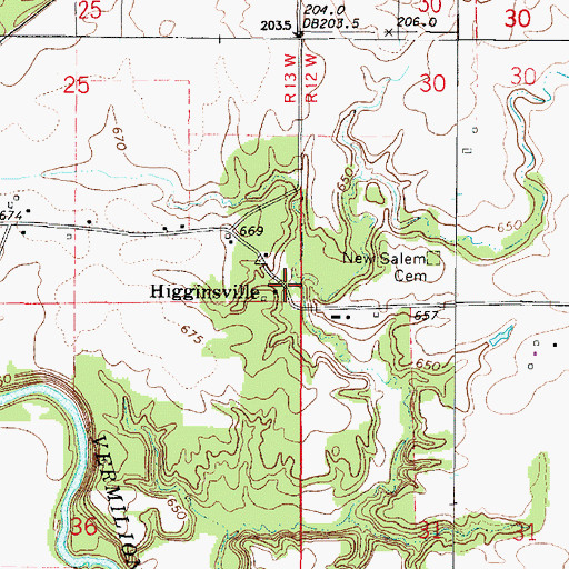 Topographic Map of Higginsville, IL